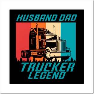 Husband Dad Trucker Legend Posters and Art